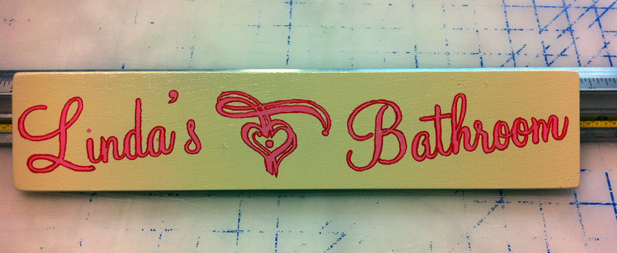 Linda's Bathroom Sign Hand Painted on Wood